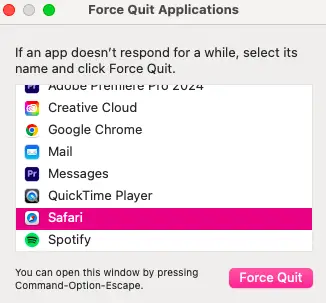 Screenshot of Force Quit Applications