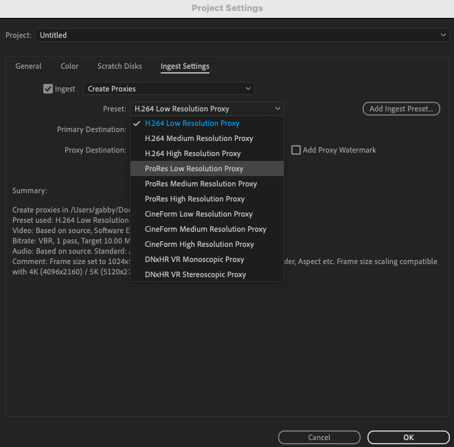 Screenshot of Project Settings Ingest Settings page