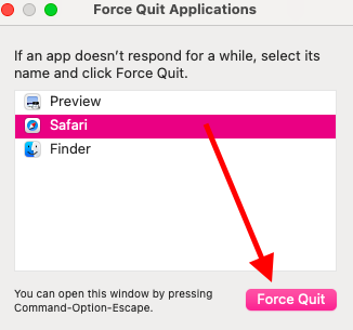 Screenshot of Force Quit Applications box on a Mac