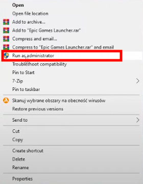 Screenshot of dropdown menu for Fortnite icon on desktop screen