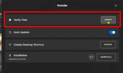 Screenshot of Fortnite manage page 