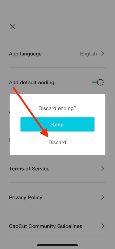 Mobile screenshot of CapCut settings page